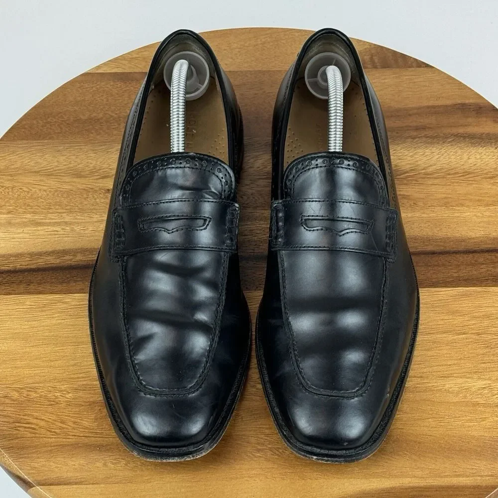 Mens Cole Haan Giraldo Grand II Black Leather Pinch Penny Loafers‎ Size 10 M GUC